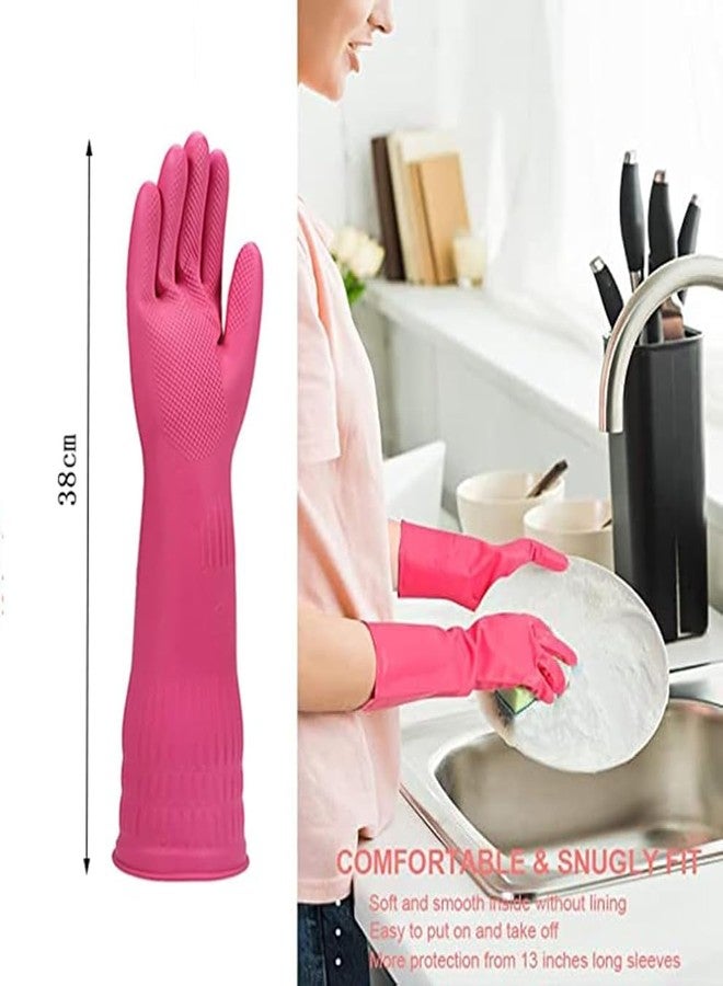 MPR4 Rubber | Reusable | Heavy Duty | Hand Gloves For Dishwashing | Gardening | Kitchen Cleaning Non-Slippery kitchen | Food Processing | Industrial Long Elbow Length 3 pair Multicolour (pink) - Image 2